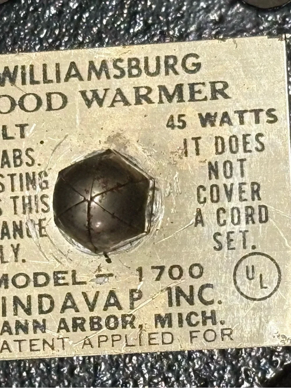 Vintage Black Cast Iron WILLIAMSBURG Food Warmer Model 1700 Electric Trivet